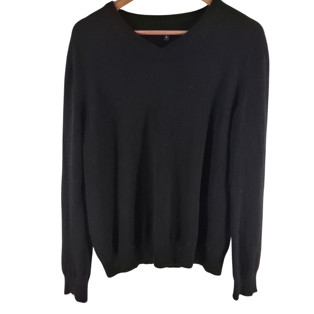 Studio 100% Italian Cashmere V-Neck Sweater Men Large Black Knit